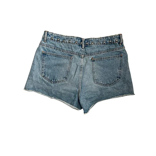 Zara TRF Studded Denim Shorts Light Wash High Waist Raw‎ Hem Blue Womens Size 10 - Image 4