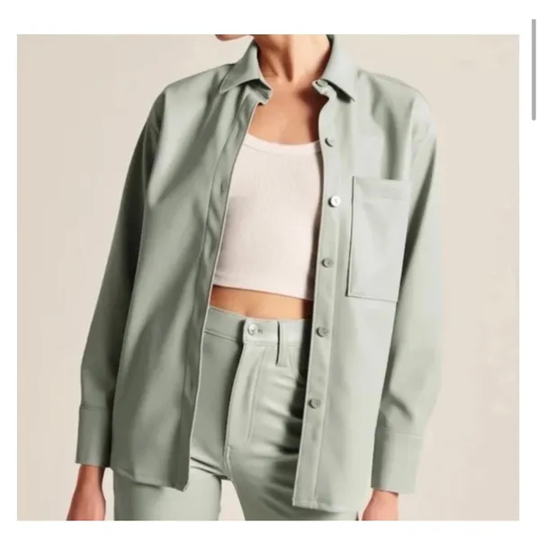 Abercrombie & Fitch Vegan Leather Oversized Shirt-Jacket Size Large Mint Shacket - Image 3