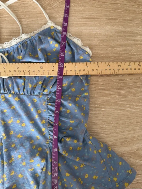 Free People XL Sammi Tank Top Blue Floral Peplum Babydoll Coquette Preppy - Image 8