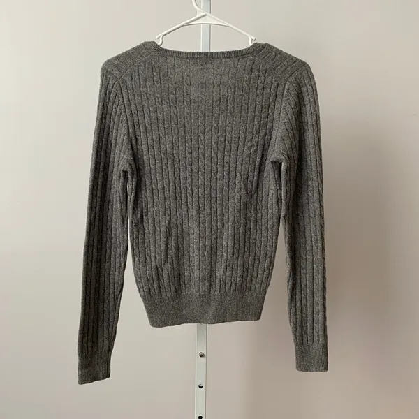 United Colors of Benetton M‎ Gray Cashmere V-Neck Cable Knit Sweater Pullover - Image 7