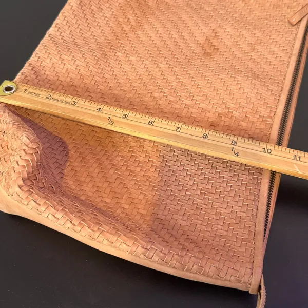 Lucky Brand Woven Leather Clutch Women Large Tan Bohemian Zipper Pouch - Image 4