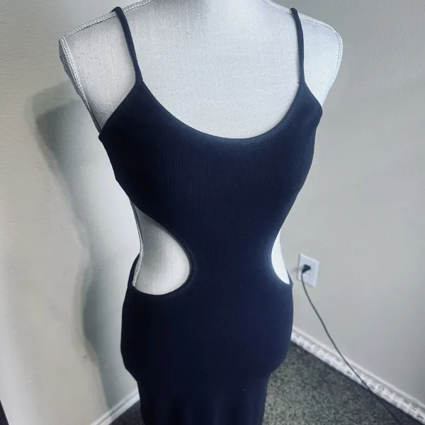 Lovers and Friends Olivia Maxi Dress Black Stretchy Bodycon Cut Out Waist Sz S - Image 4