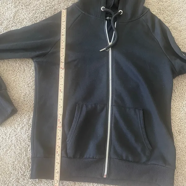 Bebe Black Full-Zip Logo Tape Sleeve Hoodie Jacket Sz L - Image 6