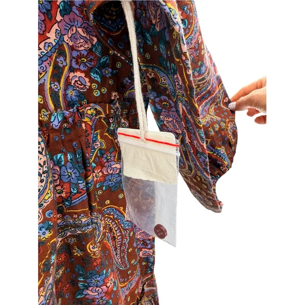 ANA A NEW APPROACH Paisley Dress XL NWT Cotton Tiered Ruffle Puff Sleeve Brown - Image 5