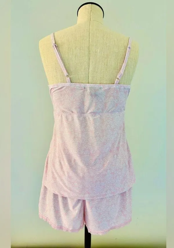 Rene Rofe 2 Piece Pajama Shorts Set Pink and White size Medium - Image 4