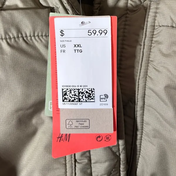 H&M NEW Women's Size XXL Green Diamond Quilted Button-Front Shirt Jacket Shacket - Image 5