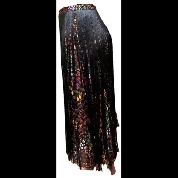 Farm Rio Hippie Boho Y2K Multicolor Floral‎ Midi Skirt W/ Black Fringe - Image 2