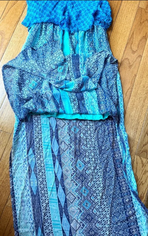 Speechless BOHO Blue Sleeveless Aztec Design Summer Dress Back Straps size xS - Image 7