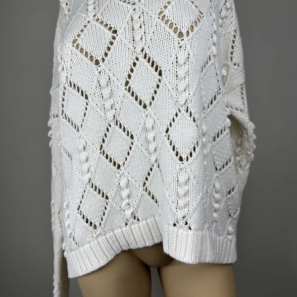Ann Taylor LOFT‎ Bobble Sweater Womens Size Medium Ivory Diamond Open Knit - Image 3