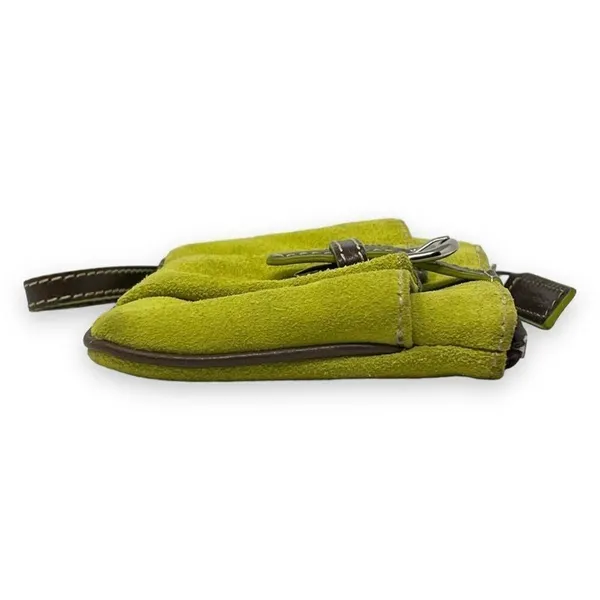 Levenger Wristlet Wallet Lime Green Suede with Brown Leather Trim and Buckle - Image 8