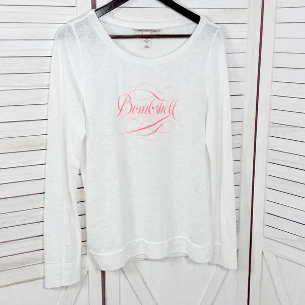 Victoria’s Secret Bombshell Burnout Slub Knit Long Sleeve Tee Shirt White‎ Small - Image 9