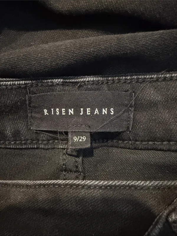 RISEN black jeans with crossover waistband and raw hems - Image 4