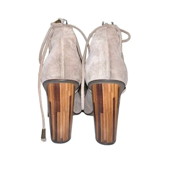 Free People Taupe Nouvella Criss Cross Wrap Chunky Heel Suede Leather Sz 38/6.5‎ - Image 5