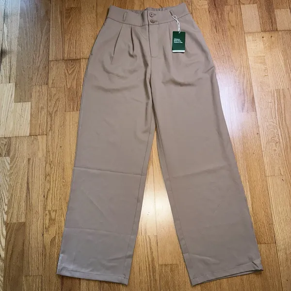 Halara Flex High Waisted Zipper Pocket Shirred Straight Work Pants Beige S NWT - Image 2