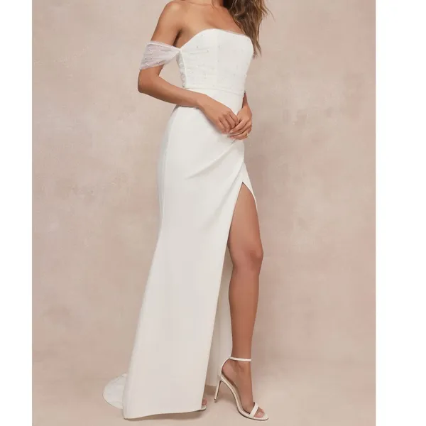 NEW Lulus Luxe Bridal Profound Glamour Pearl Off-the-Shoulder Wedding Dress - Image 2