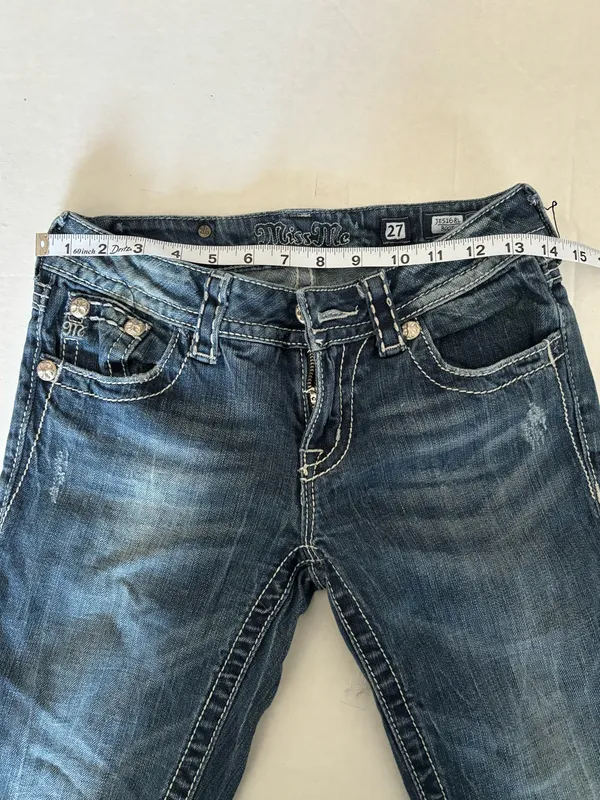 Miss Me Bootcut Jeans Size 27 Studded Pocket Medium Wash - Image 6