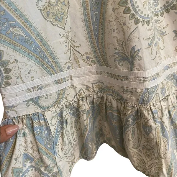 Y2k split cotton Flirty light blue paisley skirt ruffle hem ribbon Trim detail - Image 7