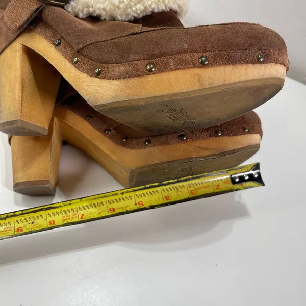 Nine West Vtg America Collection Ankle Boots Faux Fur Cuff Wooden Heel 10M Y2K - Image 6