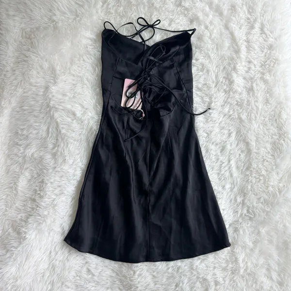 Hello Molly Famous Fit Satin Mini Dress Black - Image 4
