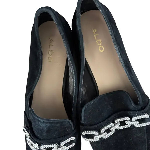 ALDO Embellished Suede Loafers Sz 8‎ Black Dressy - Image 6