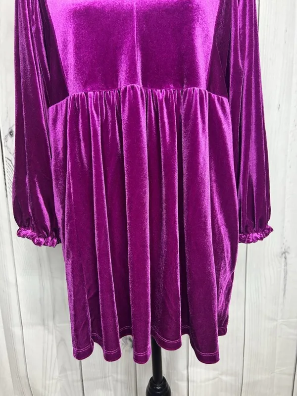 Umgee Women's Velvet Jewel Toned Purple Top Size M Fairy Smocked V-Neck - Image 3