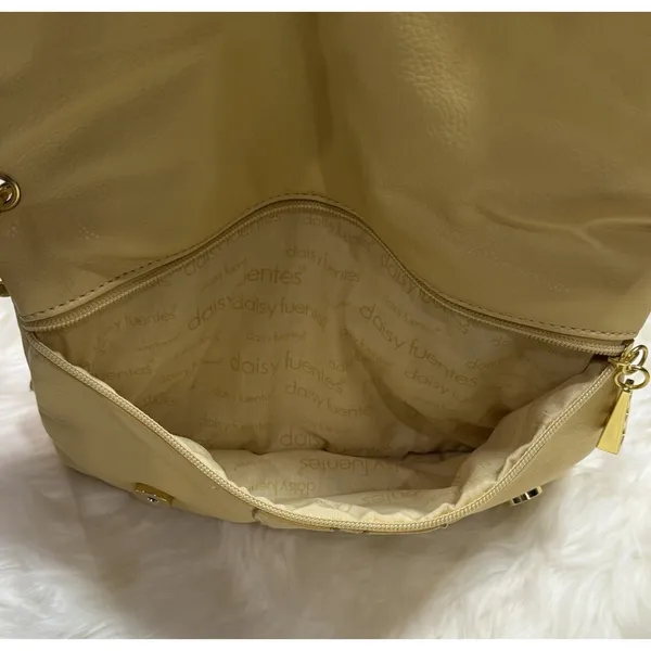 Daisy Fuentes Y2K Wristlet Clutch Purse Yellow Tan Gold Hardware Buckle Bag - Image 6