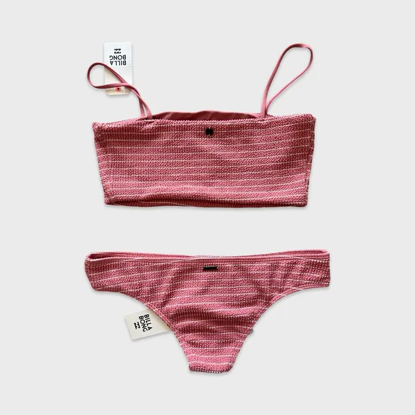 NWT Billabong Summer High Tank Bikini Set Pink Textured Medium Summer Beachy - Image 8