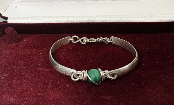 Sterling Silver Malachite Hook Bracelet  - Image 2
