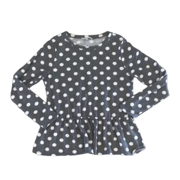 Francesca's Size Medium Gray Polka Dot Peplum Long-Sleeve Top - Image 3