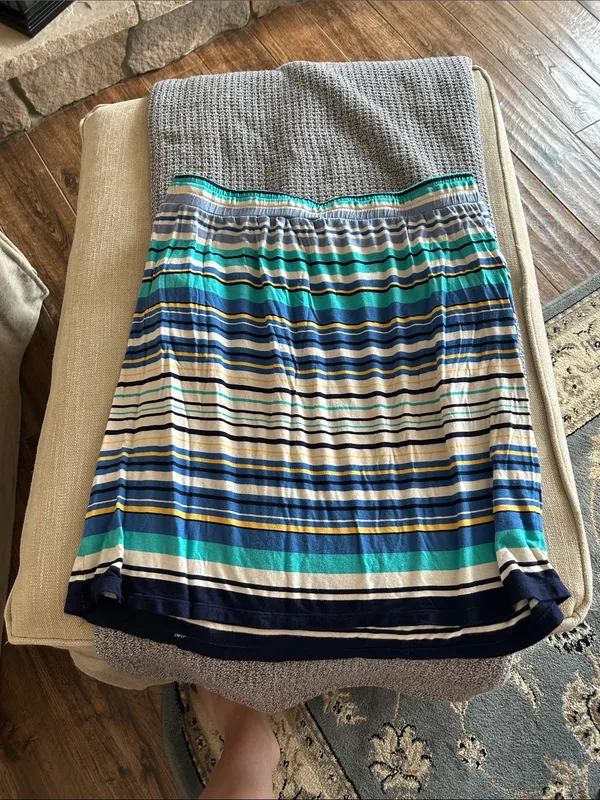 Max Studio Tie Waist Stripe Midi Skirt in Blue, Teal, Navy & Cream | Size Large - Image 6