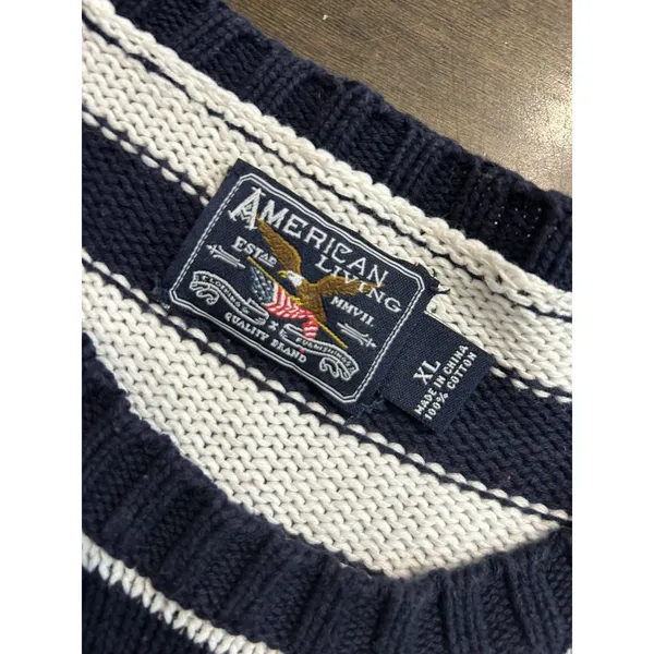American Living Knit Sweater Striped Blue White 3/4 Sleeve Nautical Coast Sz XL - Image 2