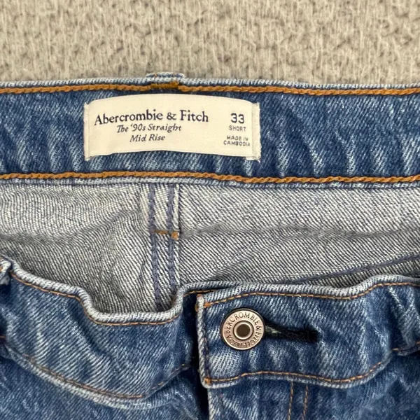 Abercrombie Fitch The 90s Straight Mid Rise Jeans Women 33(38x28) Medium Wash - Image 3
