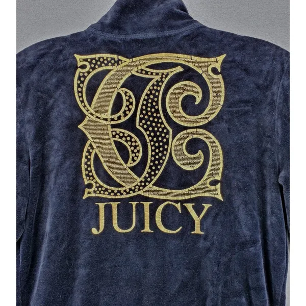 Vintage Y2K Juicy Couture Size M Black Velour Zip Track Jacket Big Logo Full Zip - Image 6