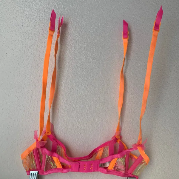 NEW For Love and Lemons Tulip Garter‎ Belt in Neon Pink and Orange - Image 4