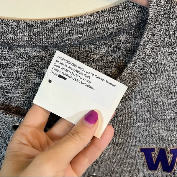 Summit Gray University of Washington Lace Up Sweatshirt Medium‎ NWT - Image 5