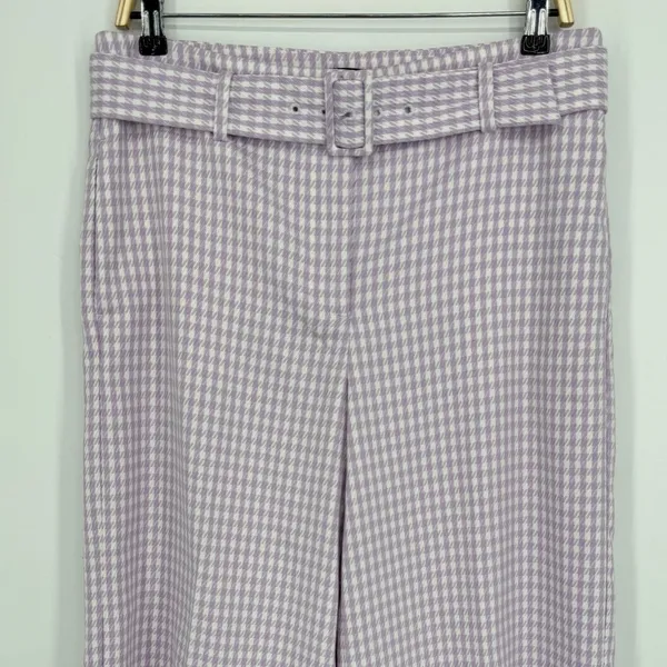 Ann Taylor Wide Leg Crop Pants Size 10 Purple Gingham Belted Preppy Career - Image 4