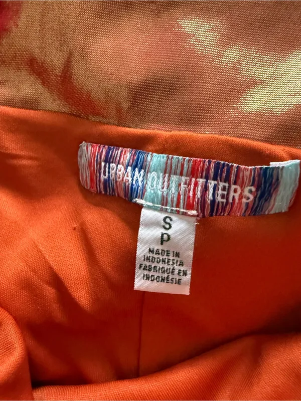 Urban Outfitters Kristy Disco Metallic Mini Dress Strapless Orange Shiny Small - Image 8