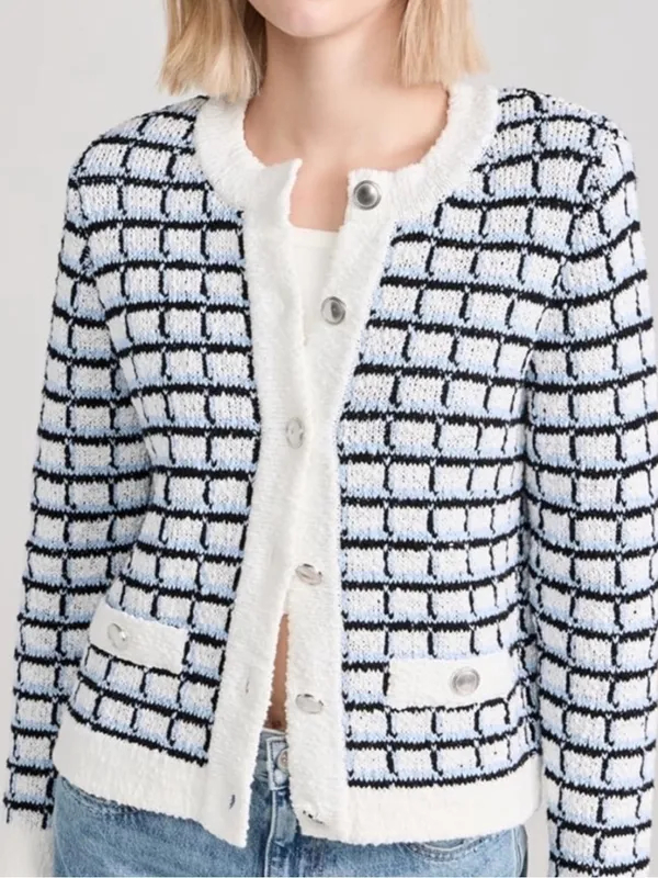🌟 Veronica Beard 🌟 Lavigne Tweed Knit Sweater Cardigan Jacket Blue / White Xs - Image 4
