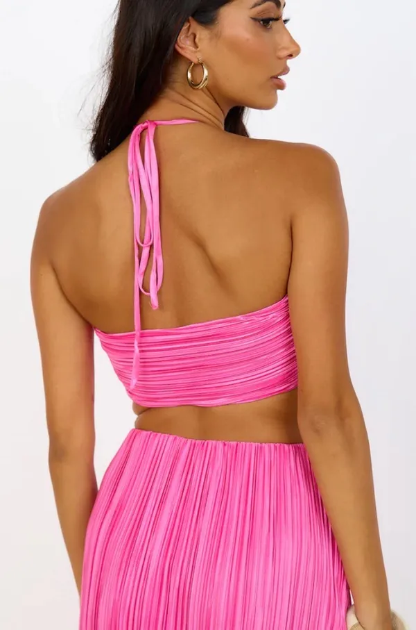 Fortunate One Pink Satin Plisse Maxi Skirt Set - Image 2