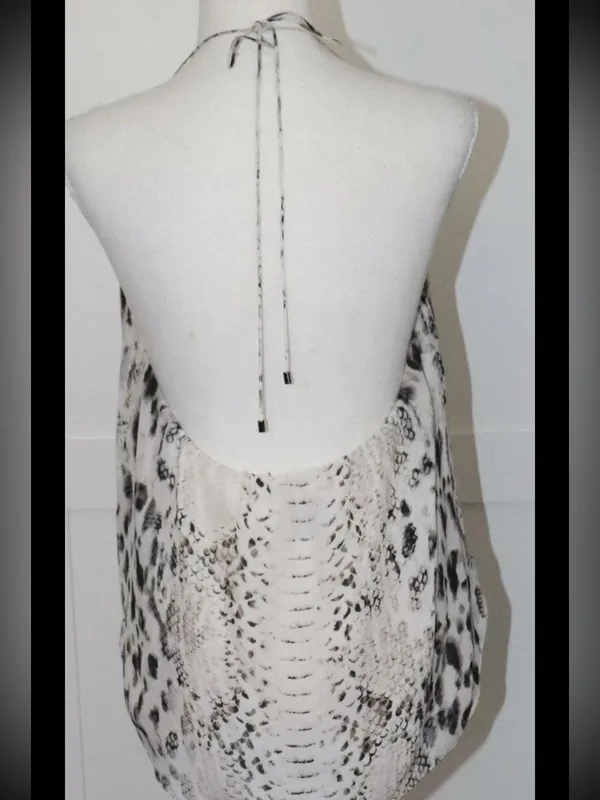 Haute Hippie Scarface Beaded 100% Silk Halter Top Leopard Snake Print Size Large - Image 5