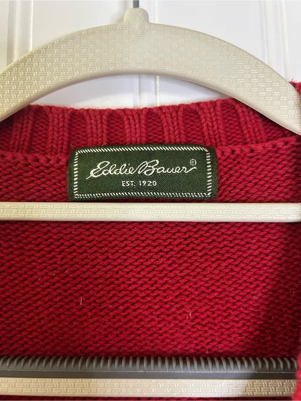 Vintage Eddie Bauer Red V‑Neck Knit Sweater - Image 2