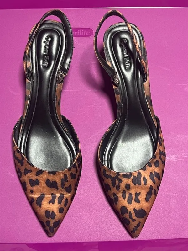 Open Edit SZ 8.5 Animal Print Pointed Toe Slingback Heels Y2K Femme Fatale - Image 2