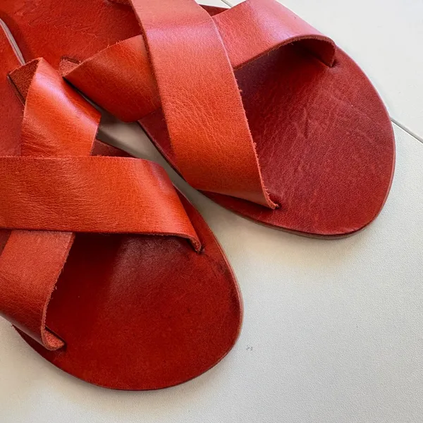 Matisse Topa Sandals Womens 8M Orange Leather Crisscross Slide Made in Brazil - Image 4