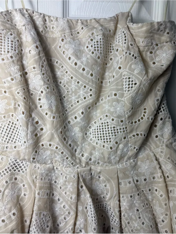 Akira Summer Time Bliss Beige Eyelet Peplum Corset Top Strapless Lace Up Size XL - Image 9