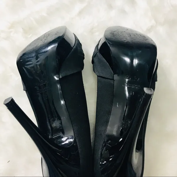 Zara Collection Black Satin High Heel Platform Pumps Size 8/ 39 - Image 6
