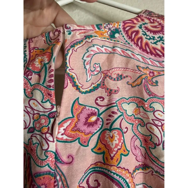 Venus 2 Romper Pink Paisley Long Sleeve V Neck Tie Waist Boho Shorts Linen Blend - Image 9