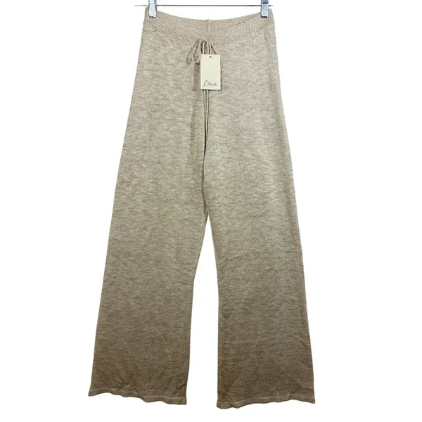 Elan Drawstring Swim Cover-Up Pants Beige Metallic Knit Wide Leg XS - Image 2