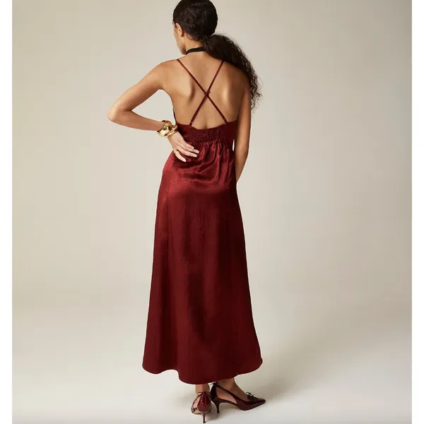 J.Crew Cross Back Dress Textured Satin Slip Burgundy Evening Formal US 14 NWT - Image 2
