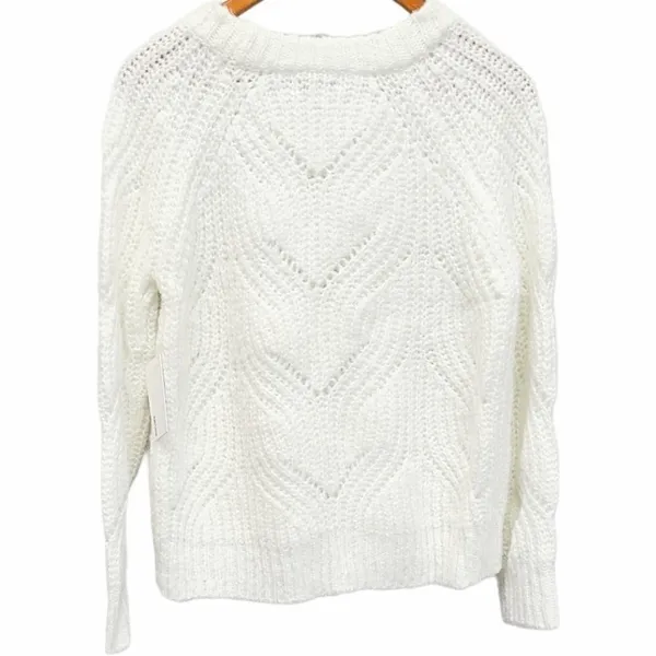 Kensie White Pointelle Knit Chevron Crewneck Sweater Size Large NEW - Image 3