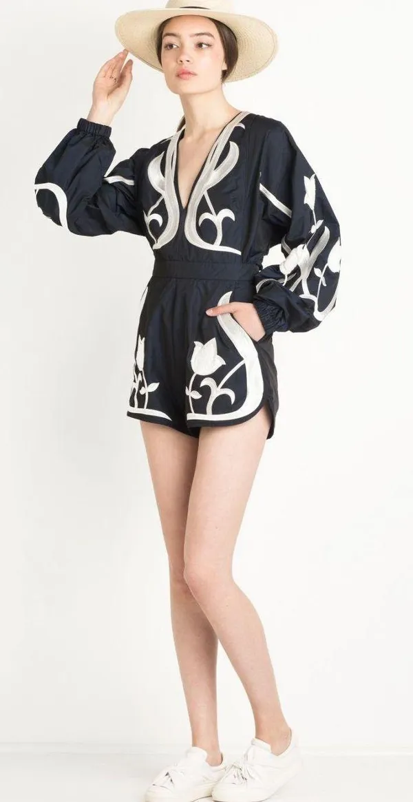 Black Velvet NWOT Mosaic Embroidered Playsuit Romper - Image 2